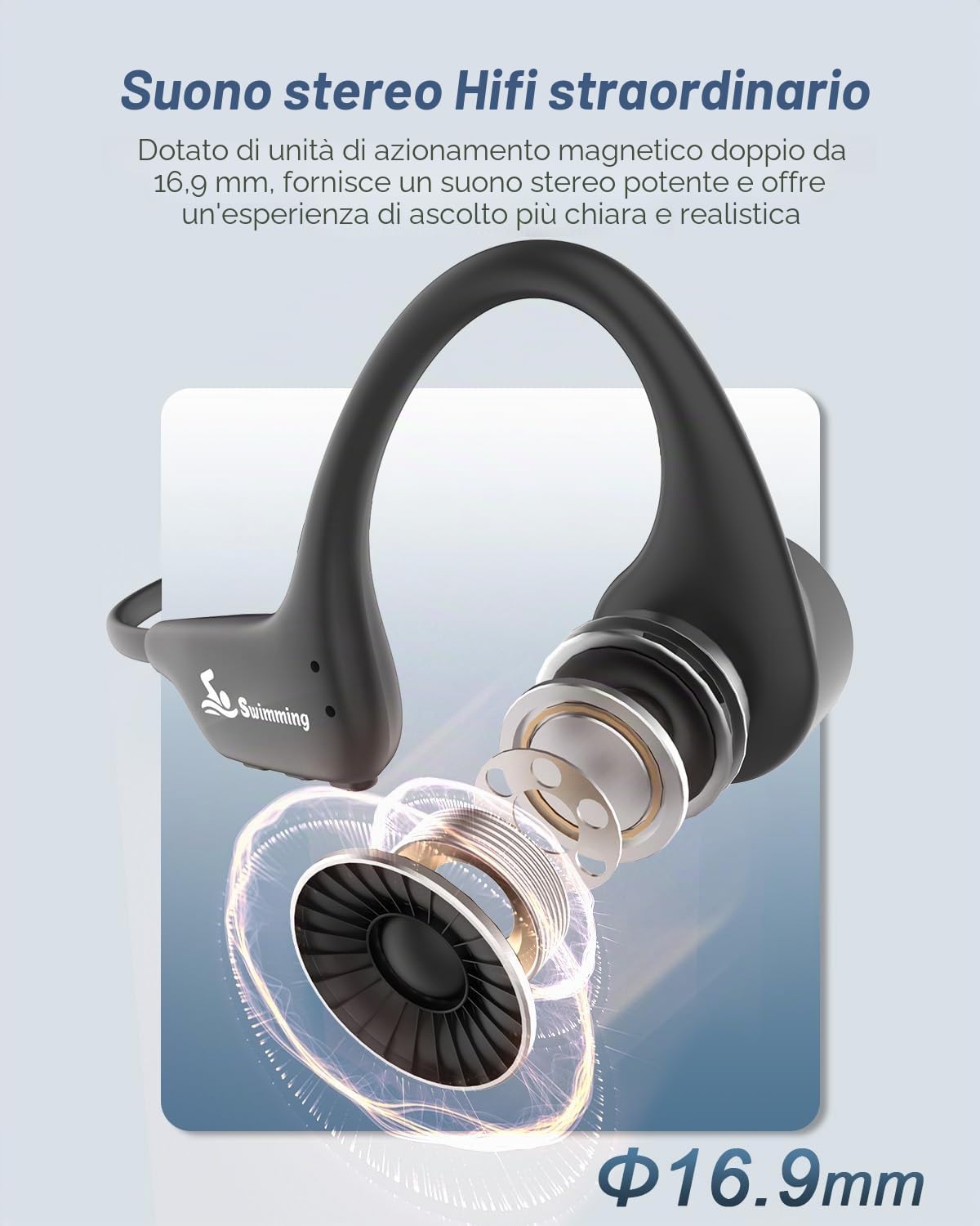 Detalle de ANSTEN Cuffie a conduzione ossea per nuoto Bluetooth 5.4 con MP3 8GB e grado IPX8