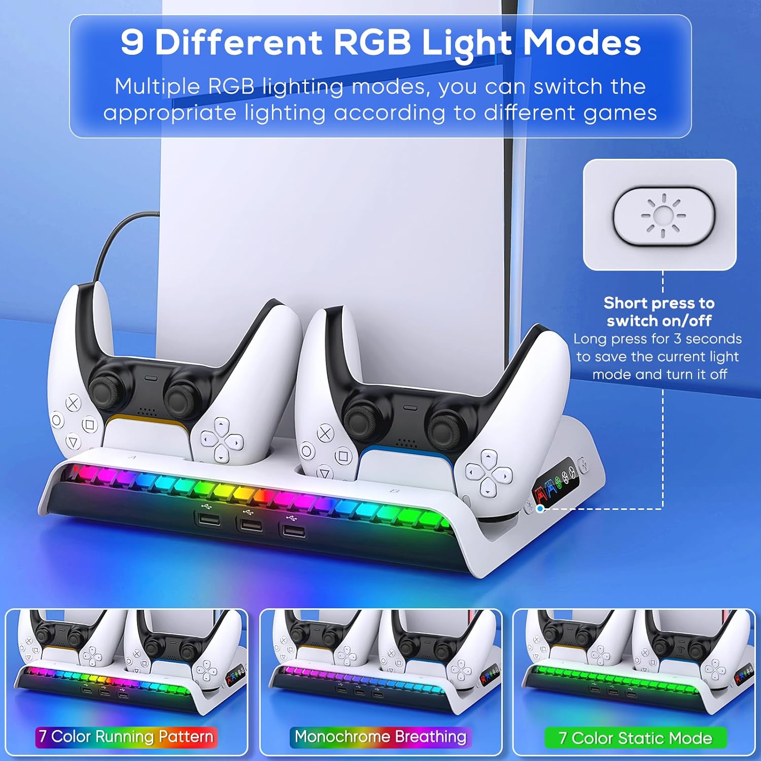 Thumbnail 3 de FASTSNAIL PS5 Charging Stand with Cooling Fan — Dual Controller Charger, RGB Lights and Headset Hook