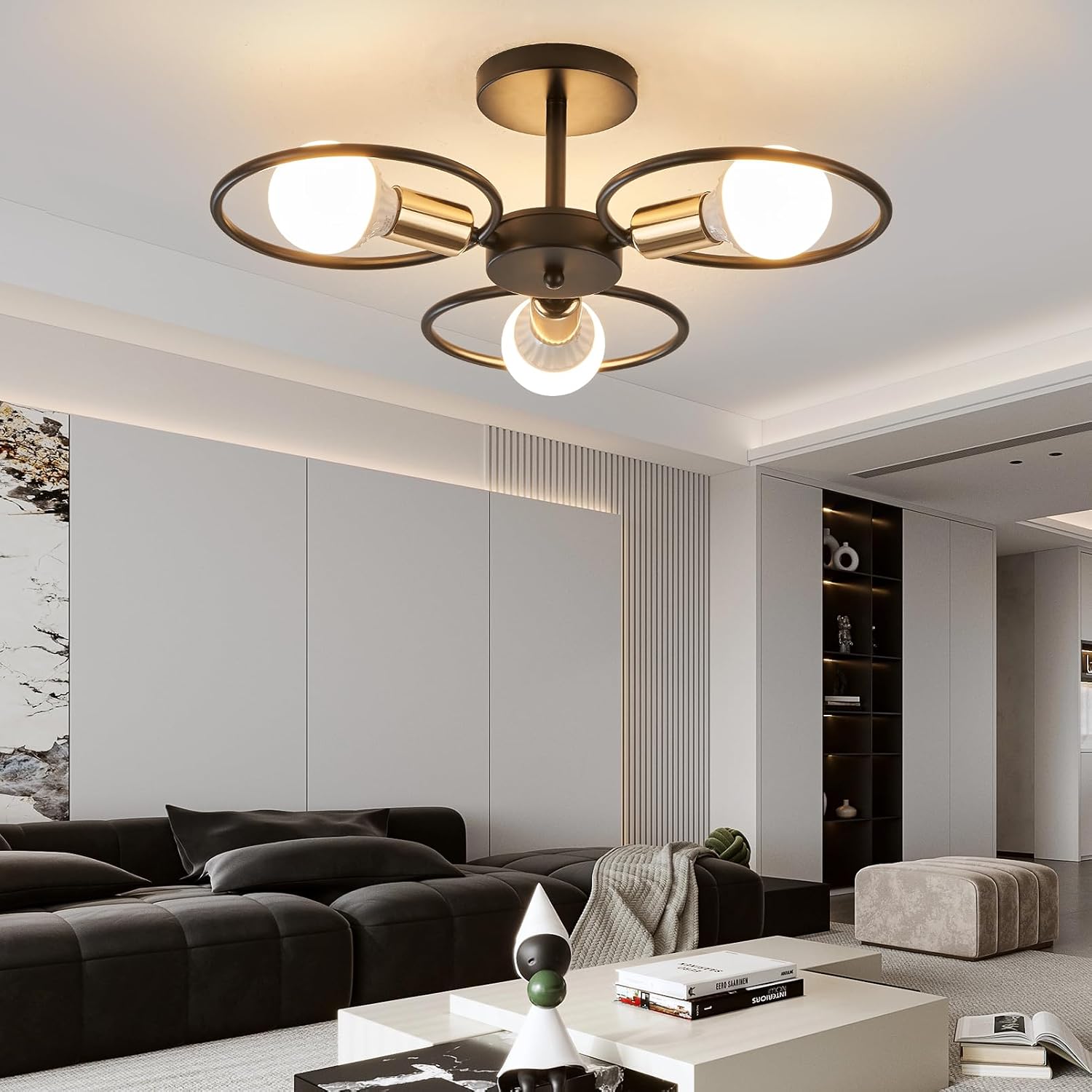 Thumbnail 6 de YOODI Vintage 3-Light Metal Ceiling Lamp with E27 Sockets