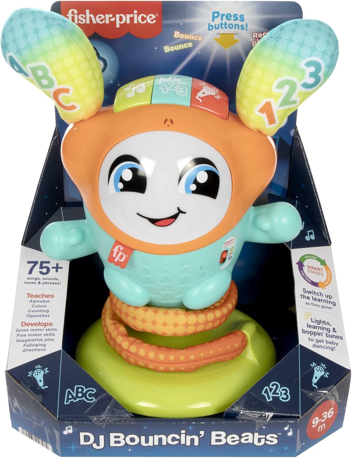 Detalle 2 de Fisher-Price DJ Hüpfi (DE) – interaktives Lernspielzeug zum Tanzen, Bewegen und Hüpfen ab 9 Monaten