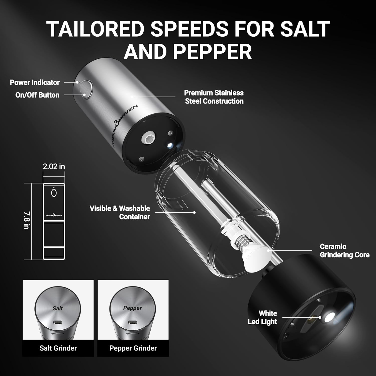 Thumbnail 6 de ThermoMaven Electric Salt Grinder Set 110ml