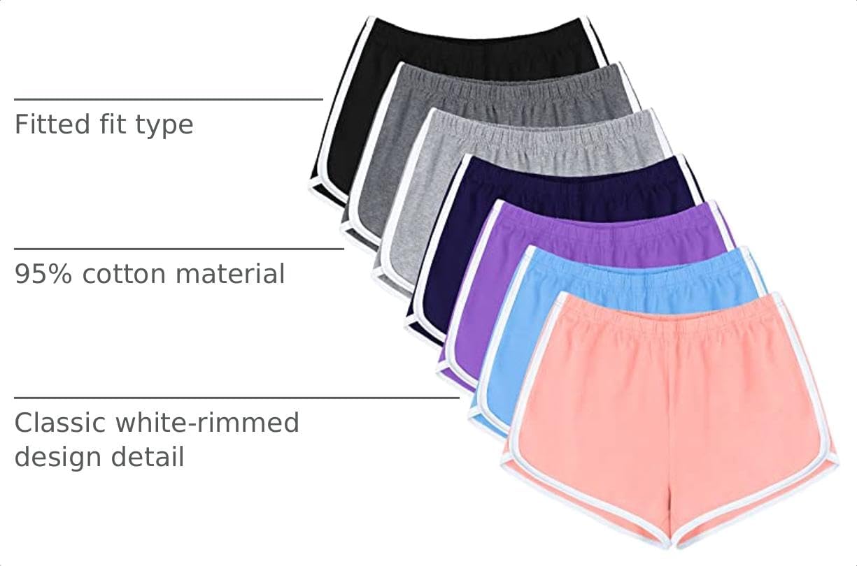 Detalle 2 de URATOT 7 Pack Women's Cotton Shorts — Dolphin Booty Athletic Gym Shorts for Yoga, Running, and Lounge