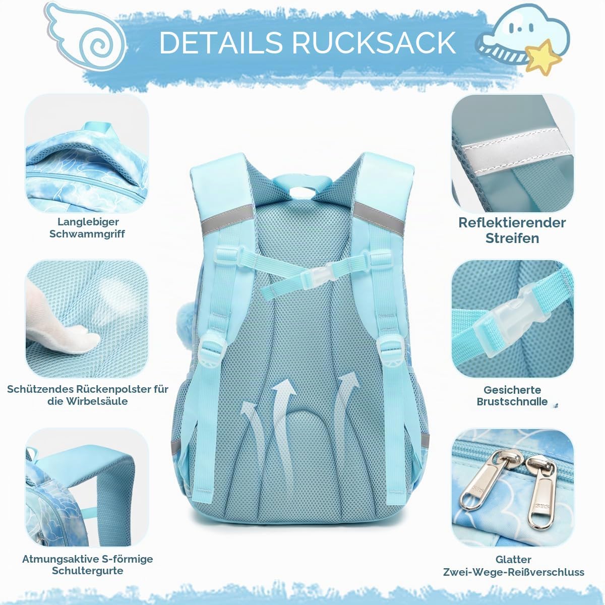 Thumbnail 4 de Cusangel Schulrucksack für Kinder (ab 1.–7. Klasse) mit Brustgurt und großem Stauraum