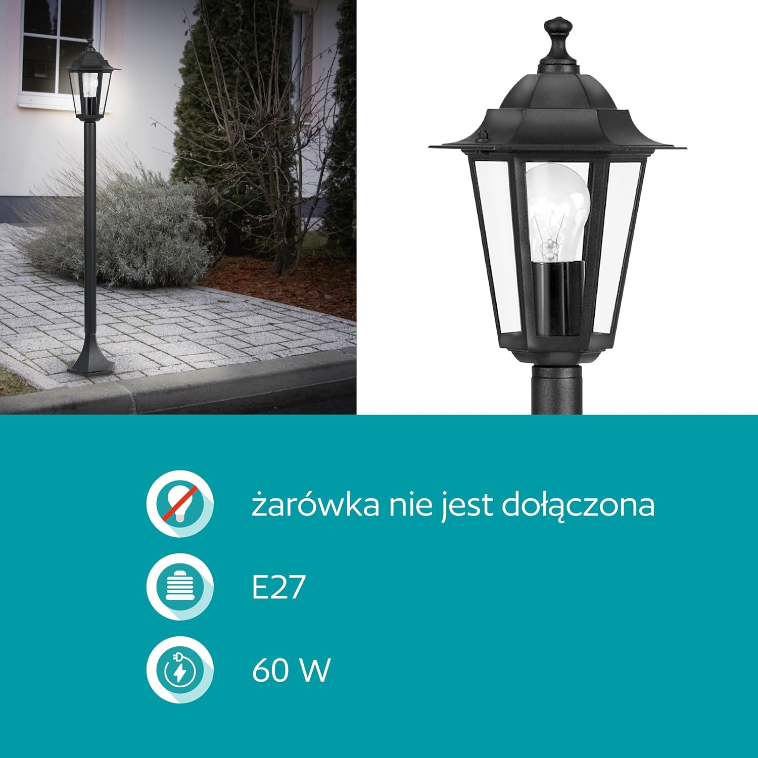 Detalle 2 de EGLO Laterna 4 22144 – zewnętrzna lampa stojąca IP44 z aluminium i szkła