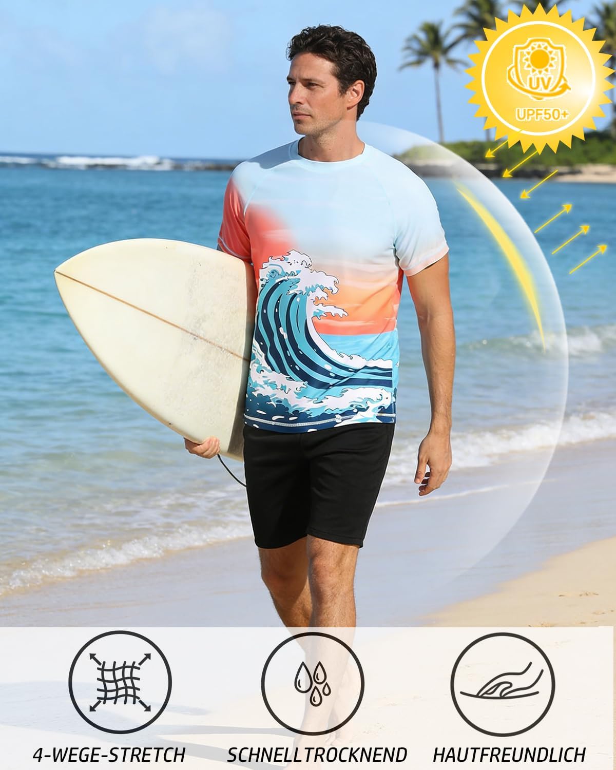 Thumbnail 3 de VAYAGER Maillot de Bain à Manches Courtes pour Homme – Rashguard UPF 50+ et Séchage Rapide, Anti-UV