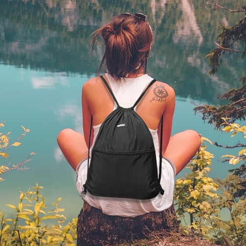 Detalle de WANDF Mochila con Cordón A-Negro: Ligereza, Durabilidad y Versatilidad para Gimnasio y Aventura