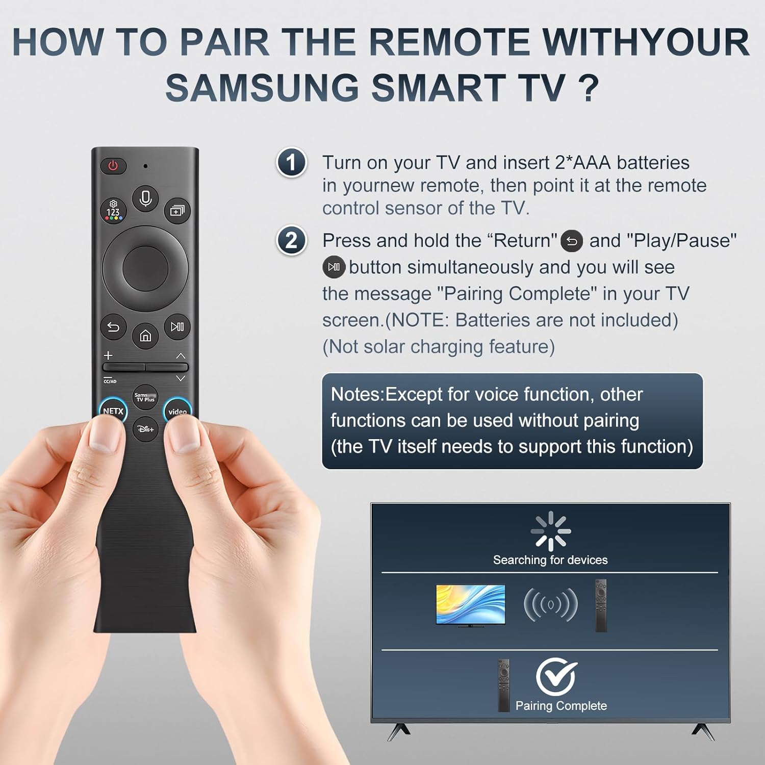 Thumbnail 3 de Replacement Samsung TV Remote with Voice Function – Universal Compatibility (2018–2025) for Samsung Neo QLED, Frame, OLED & More