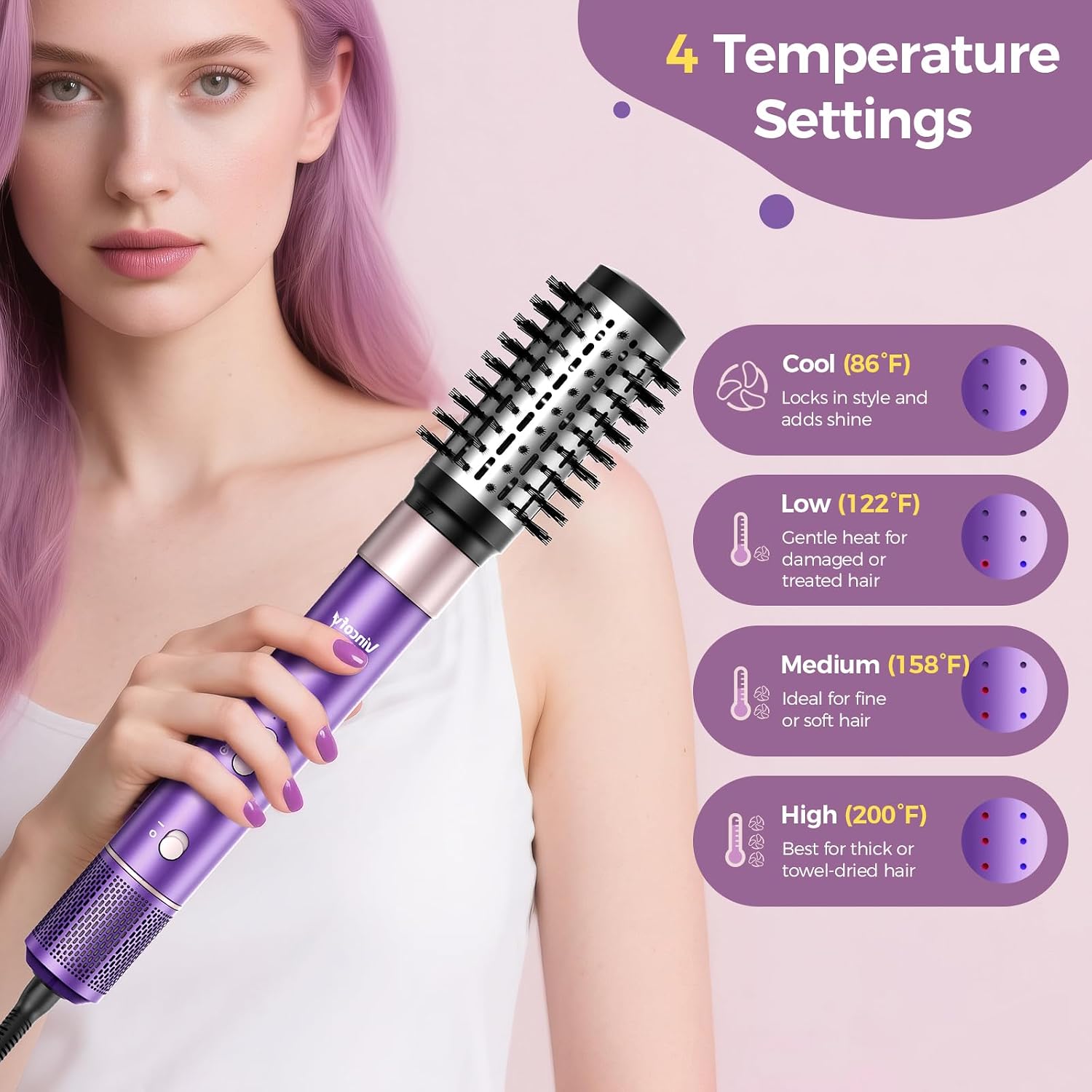 Thumbnail 4 de Vincofy 7-in-1 Blow Dryer Brush Set: All-in-One Hot Air Styler for Fast Drying, Curling, Straightening & Volumizing (Lilac)