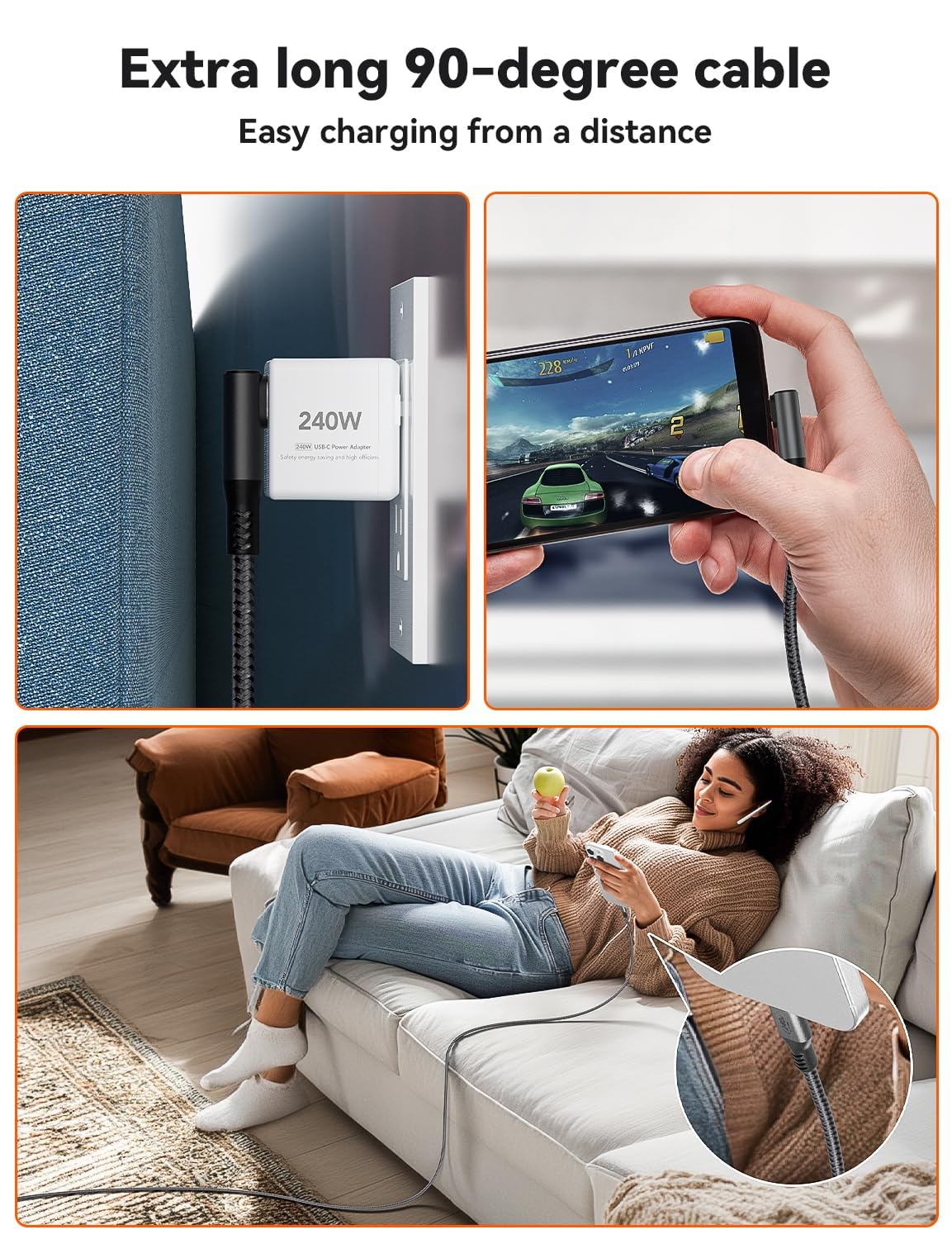 Thumbnail 3 de XAOSUN USB-C to USB-C Cable 5M | 240W PD 3.1, 90 Degree, E-Marker 2.0 for Wide Compatibility