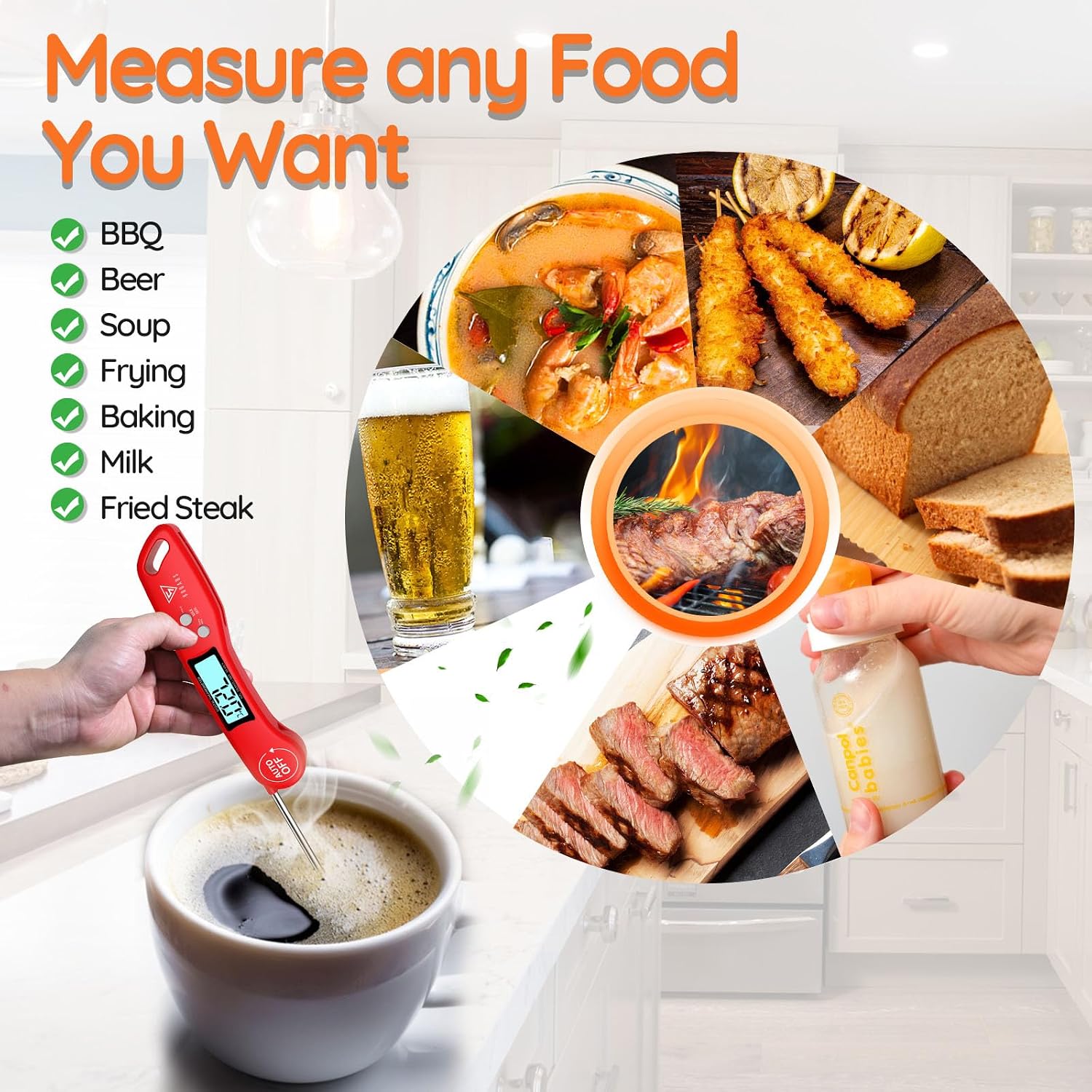 Thumbnail 6 de DOQAUS Meat Thermometer Probe – 3s Instant Read Digital Thermometer with Backlit LCD (Foldable Probe, ±1°C)