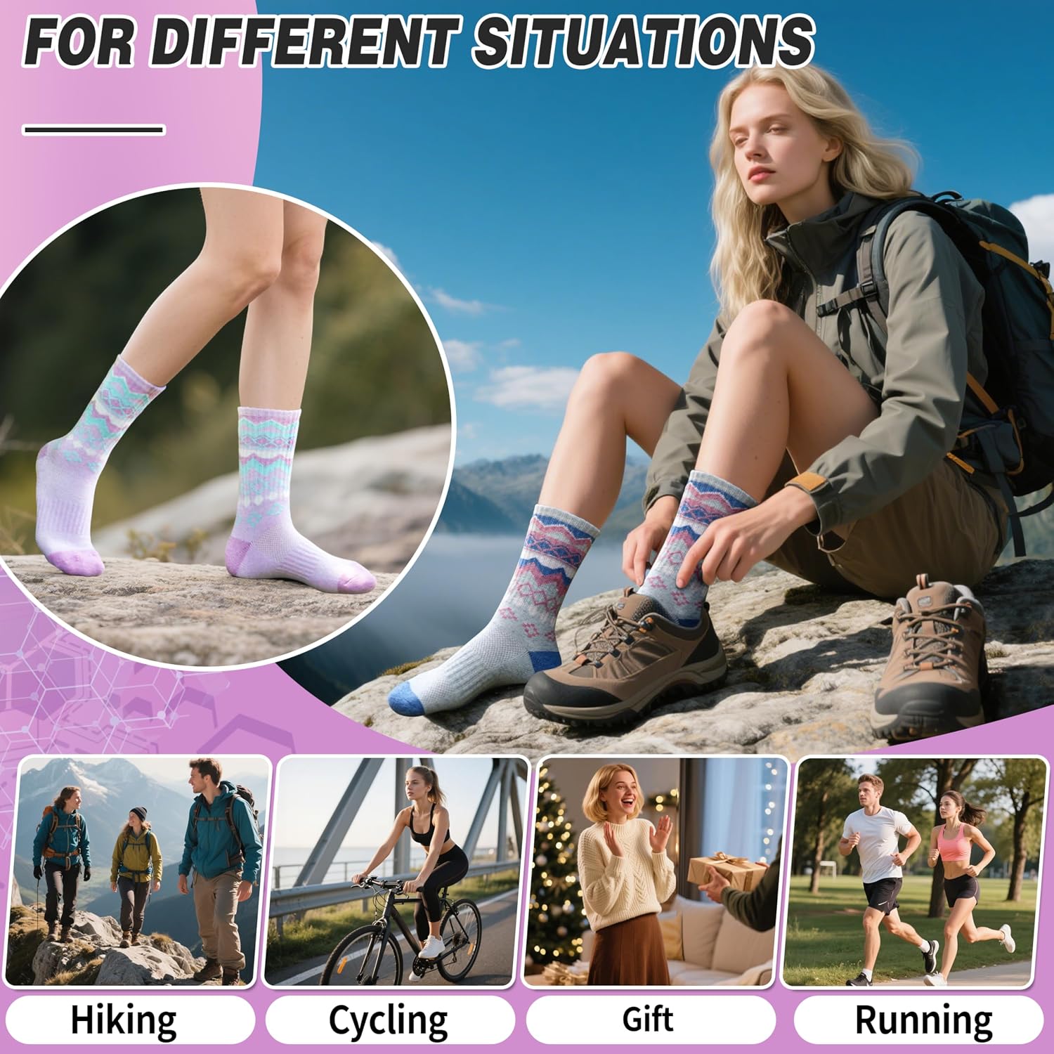Thumbnail 5 de EBMORE Merino Wool Socks 5 Pack Womens