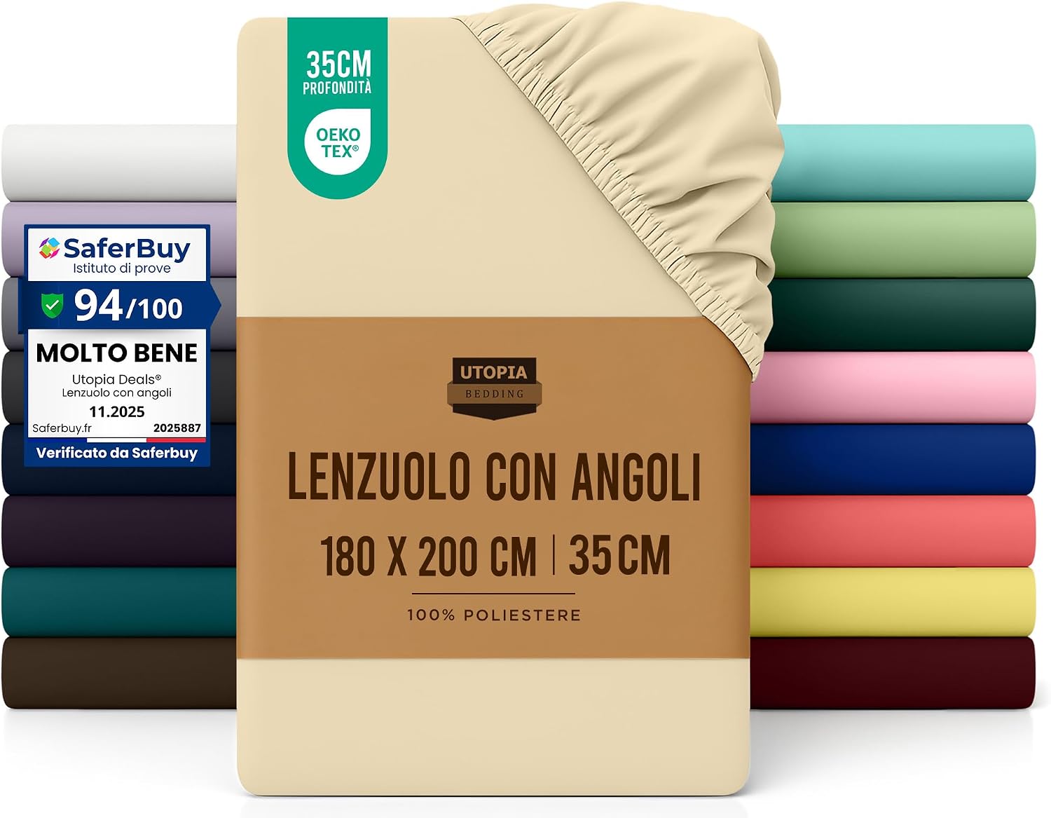 Detalle de Utopia Bedding Lenzuolo con Angoli 180x200 cm