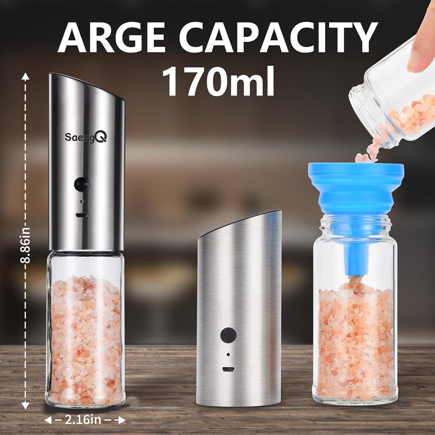 Thumbnail 5 de SaengQ Electric Salt and Pepper Grinder Set with Glass Containers
