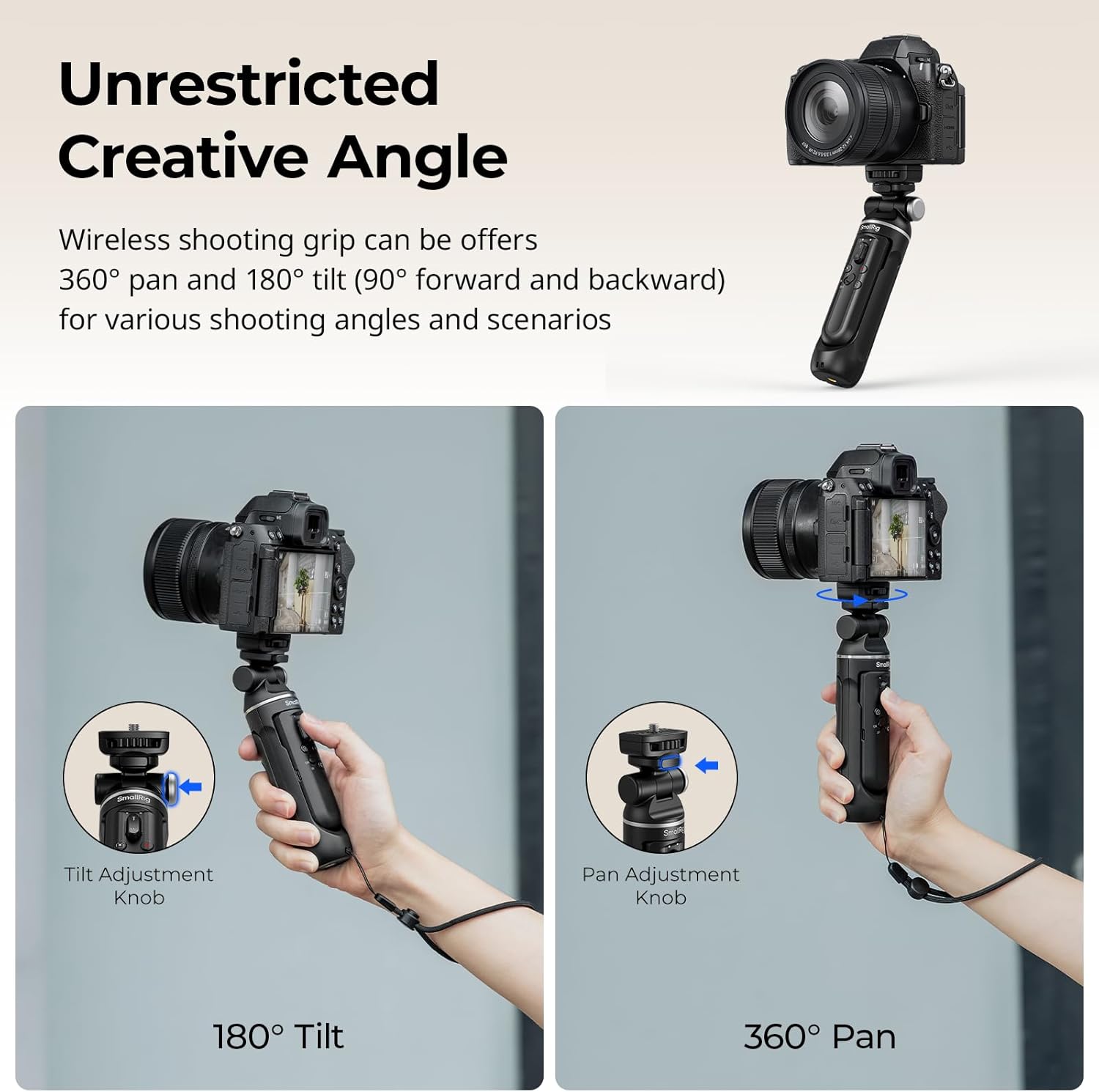 Thumbnail 1 de SmallRig SR-RG2 kabelloser Aufnahmegriff mit Selfie-Stick & Funk-Fernbedienung (für Nikon, Canon, Sony) – 4551