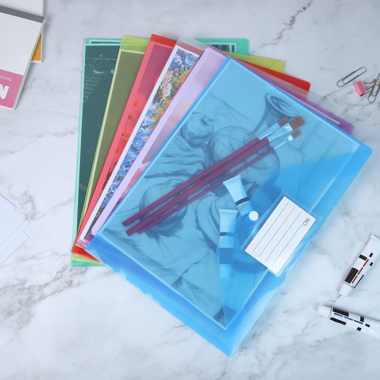 Thumbnail 3 de 36-Pack A4 Plastic Wallets with Popper Buttons and Label Pocket (Assorted Colours)