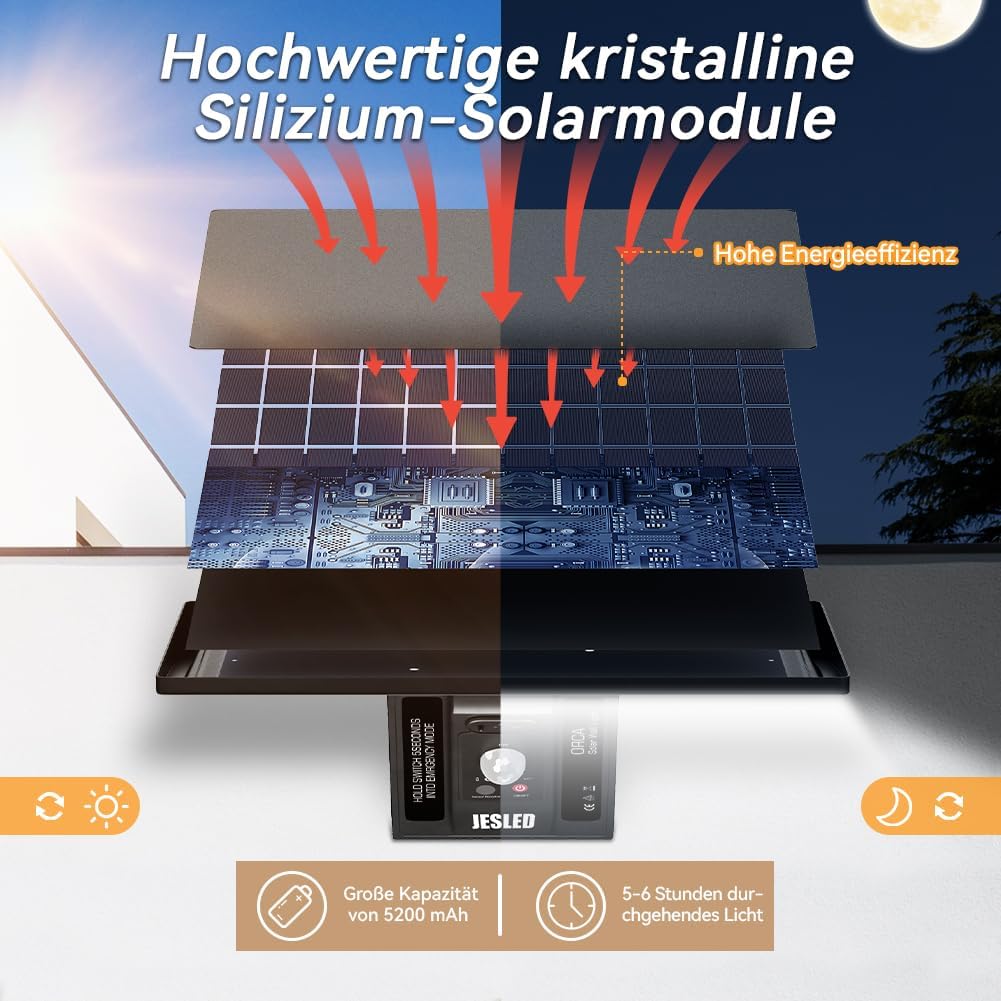 Thumbnail 2 de JESLED Solarlampen für außen mit Bewegungsmelder (2 Stück) – 104 LEDs, IP65, 3 Farbtemperaturen