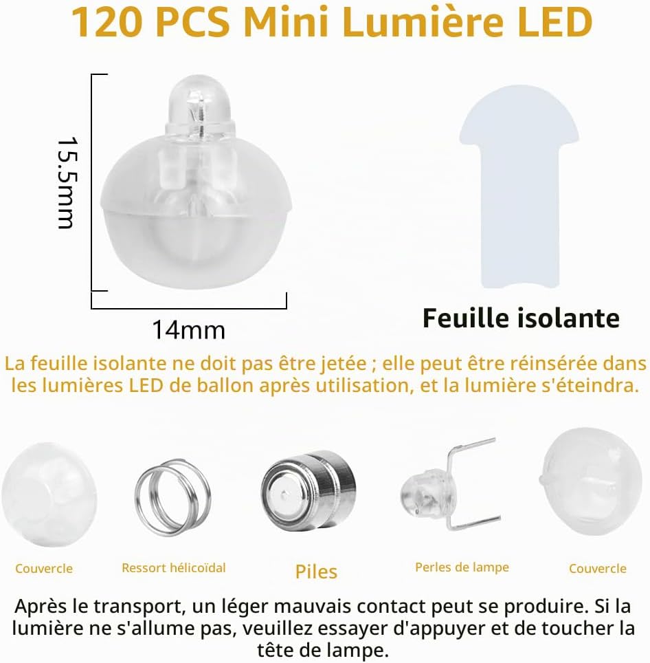 Detalle 2 de AUAUY 4789441 mini-ledlampjes, 120 stuks, rond en warmwit