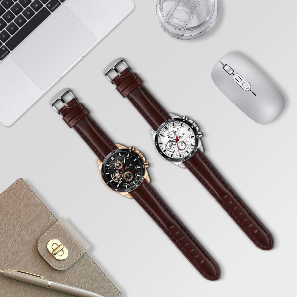 Detalle de OFFCUP Herren Uhr Analog Quarz Chronograph Braun – Lederarmband mit Datumsanzeige