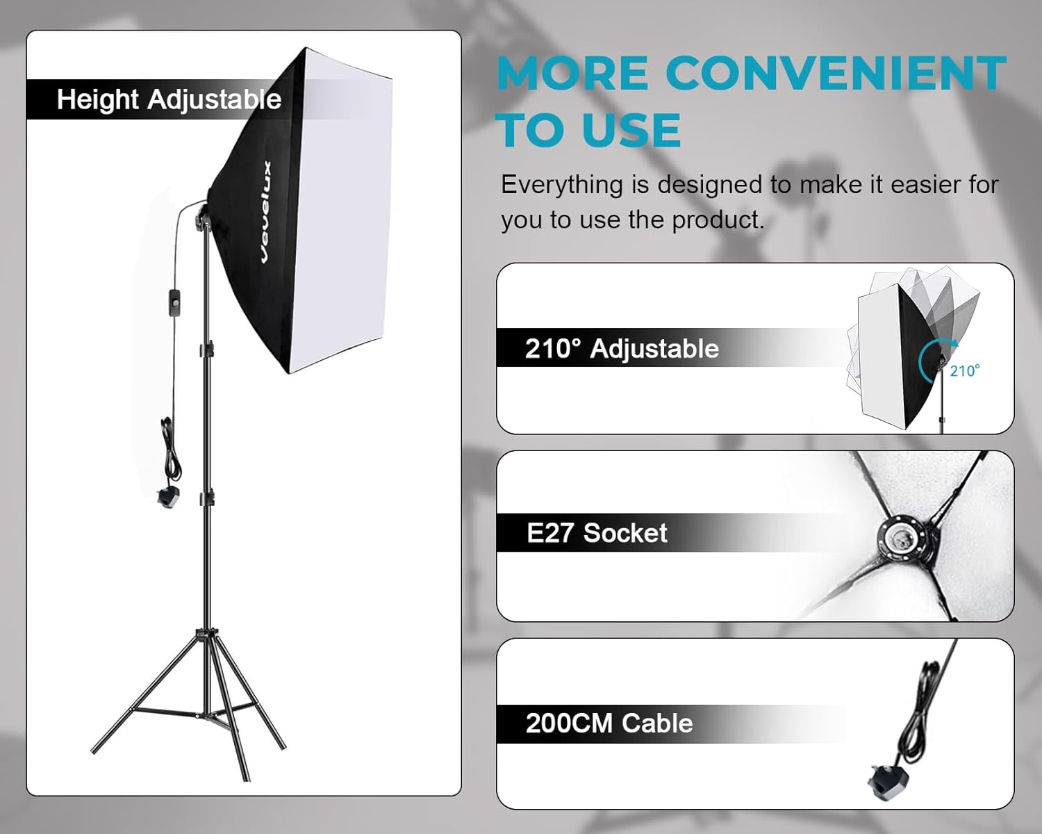 Detalle 1 de LED Softbox Lighting Kit (3000K–6600K, 1–100% dimmable) — 2× 45W 50×70cm studio lights with remote