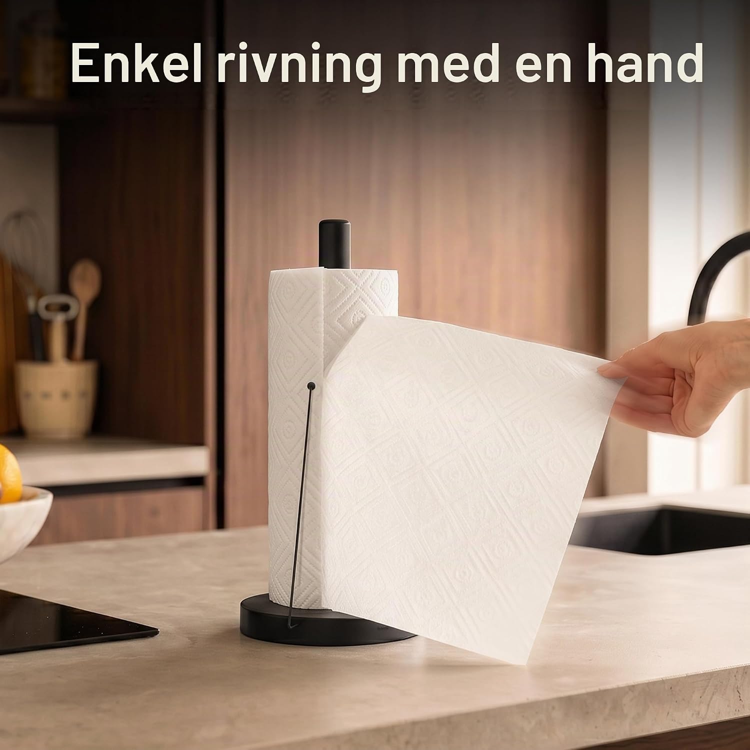 Detalle 2 de Minismus fristående köksrullehållare i svart rostfritt stål med avrullningsarm