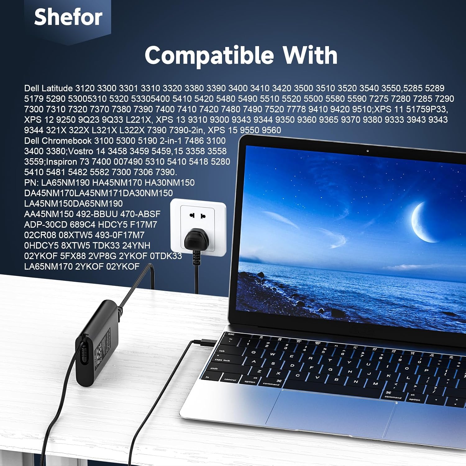 Detalle de 65W USB-C Laptop Charger (USB-C PD) for Dell Latitude, XPS & Chromebook