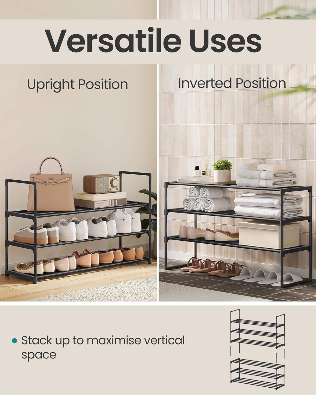 Detalle 2 de SONGMICS 3-Tier Shoe Rack 30 x 92 x 55 cm