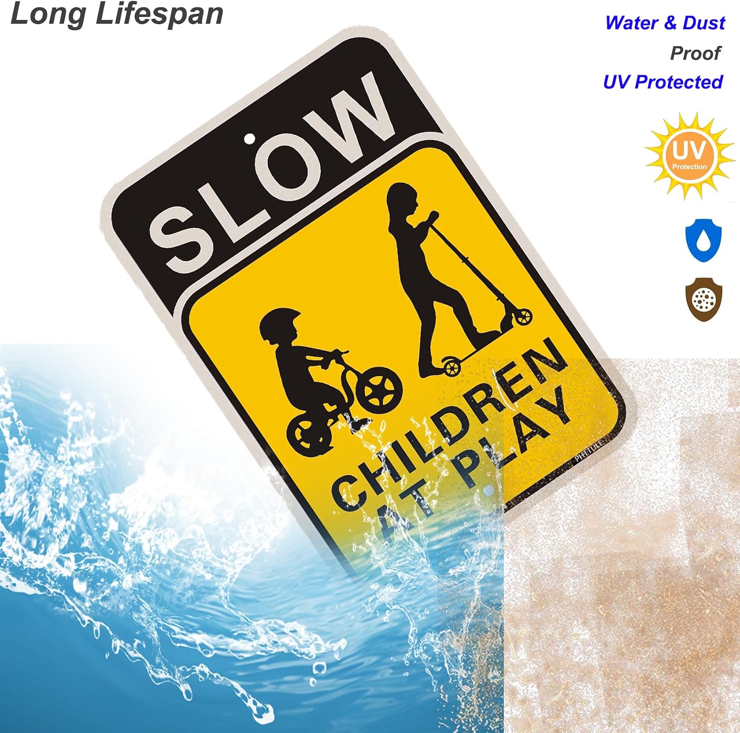 Detalle 2 de PHTTULE Children at Play Slow Down Signs, 2-Pack, 18 x 12-Inch Aluminum