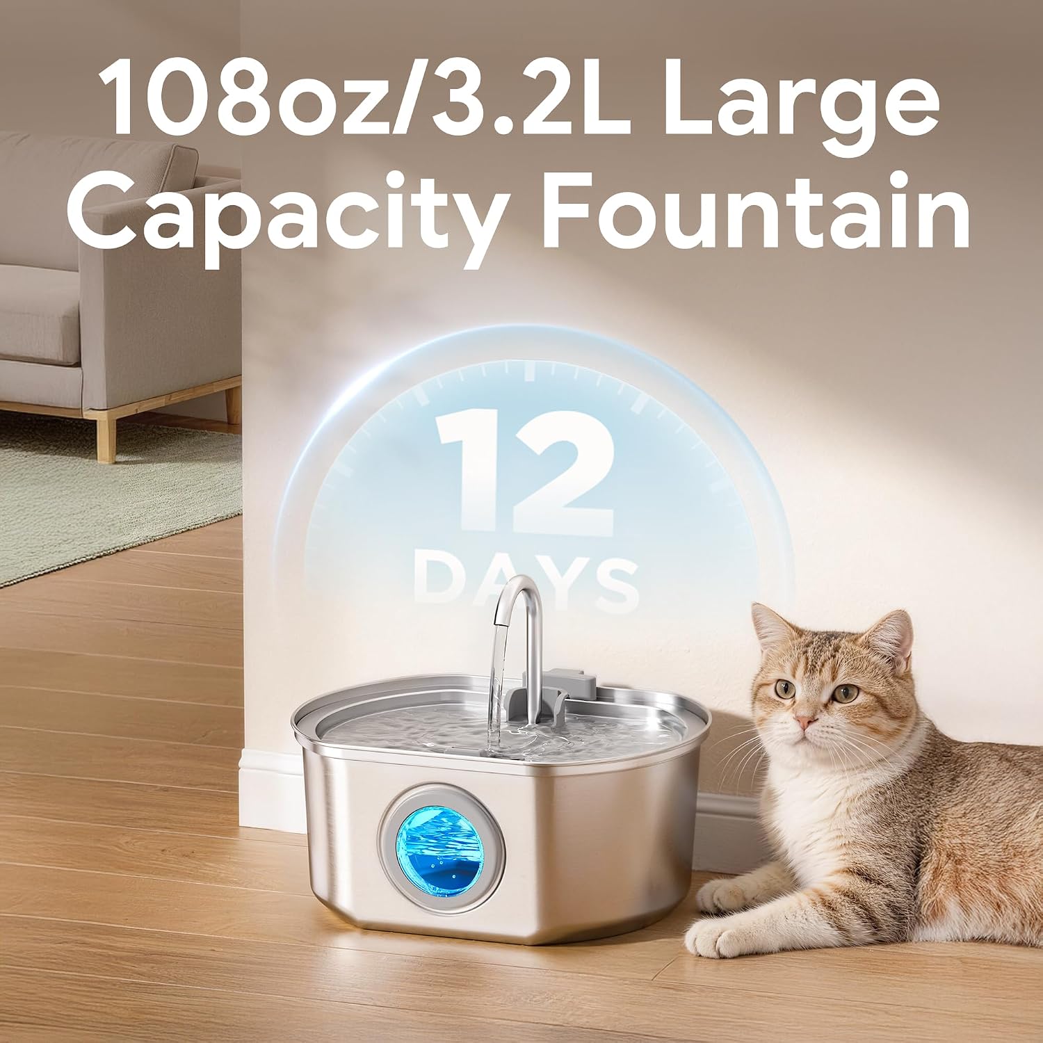 Thumbnail 4 de Cat Water Fountain Stainless Steel 108 oz automatic pet fountain