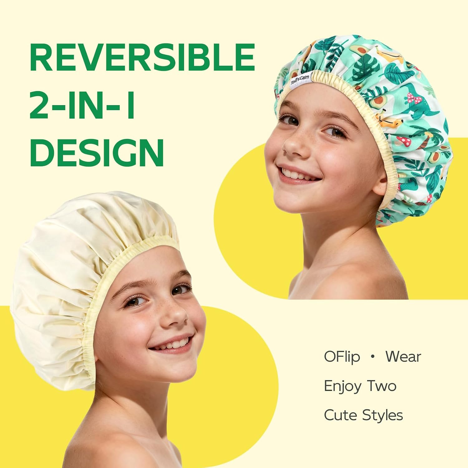 Detalle de Years calm Kids Shower Cap, Reversible Double-Layer Waterproof Bath Cap