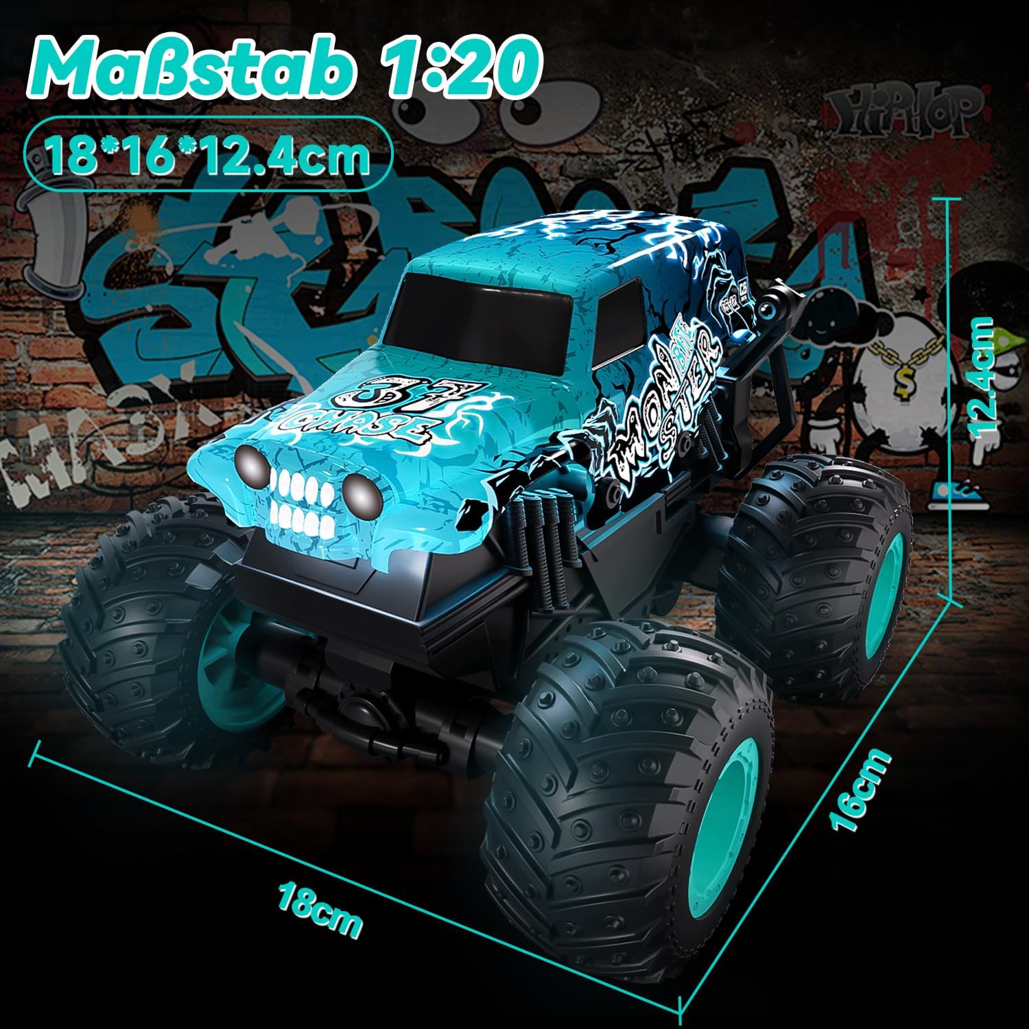 Thumbnail 6 de PENGBU RC ferngesteuerter Monstertruck (2,4 GHz) mit 360°-Drehung, Aufrecht-Gehen, LED & Musik