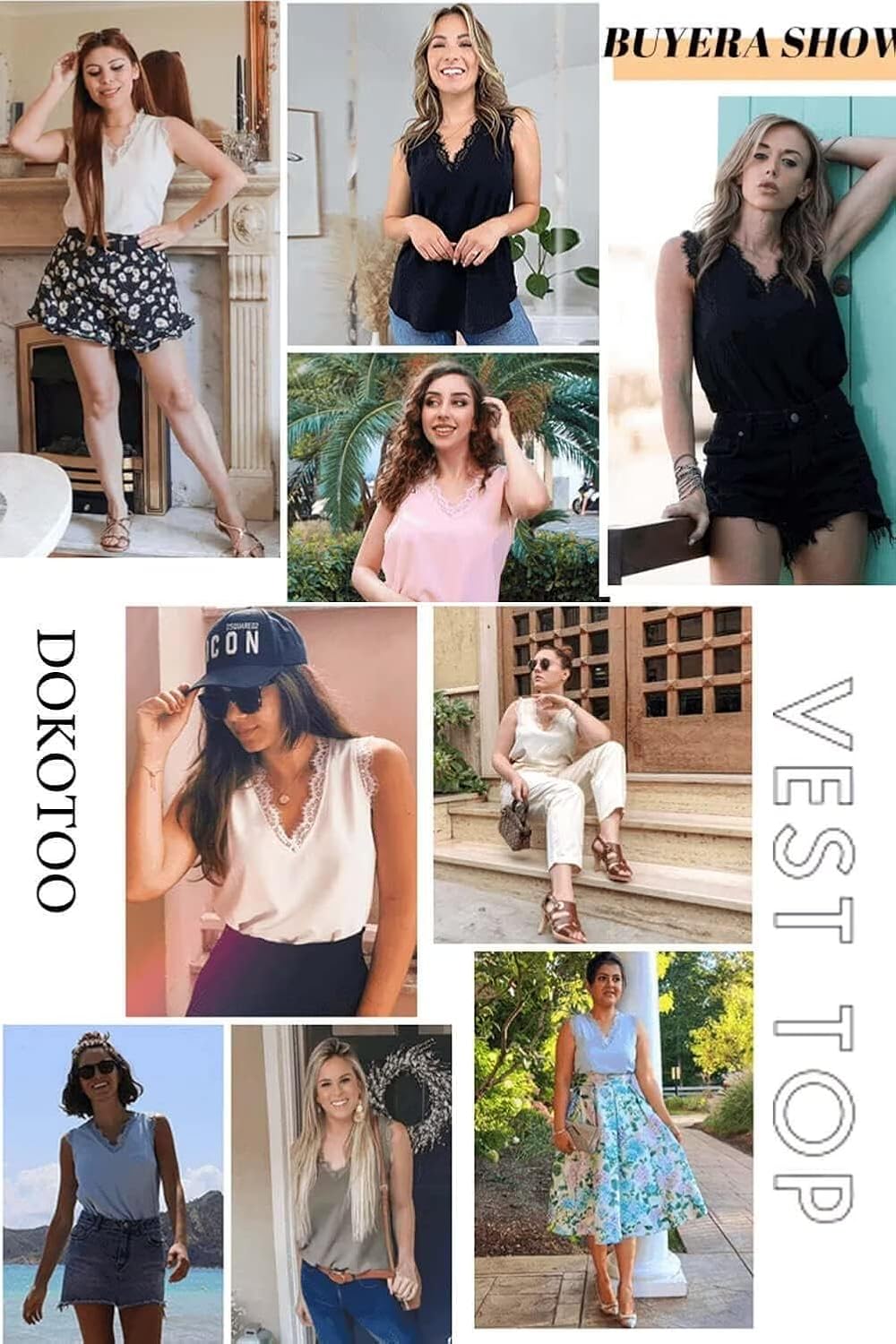 Thumbnail 5 de Dokotoo Women's Vests Tops: V-Neck Sleeveless Lace Tank Top