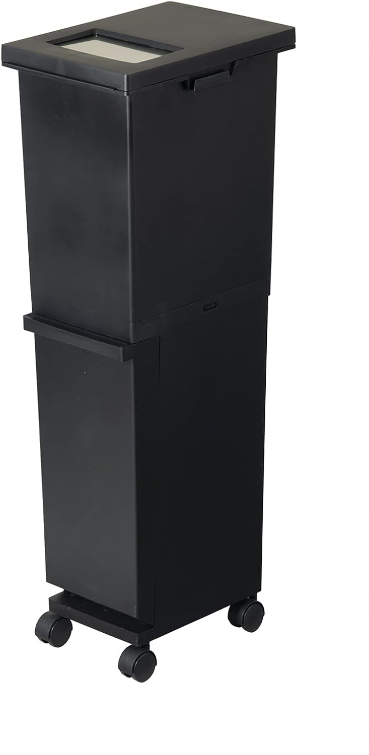 Detalle de 新輝合成 トンボ ユニード 2段分別ゴミ箱 36L、プッシュ投入・キャスター付き