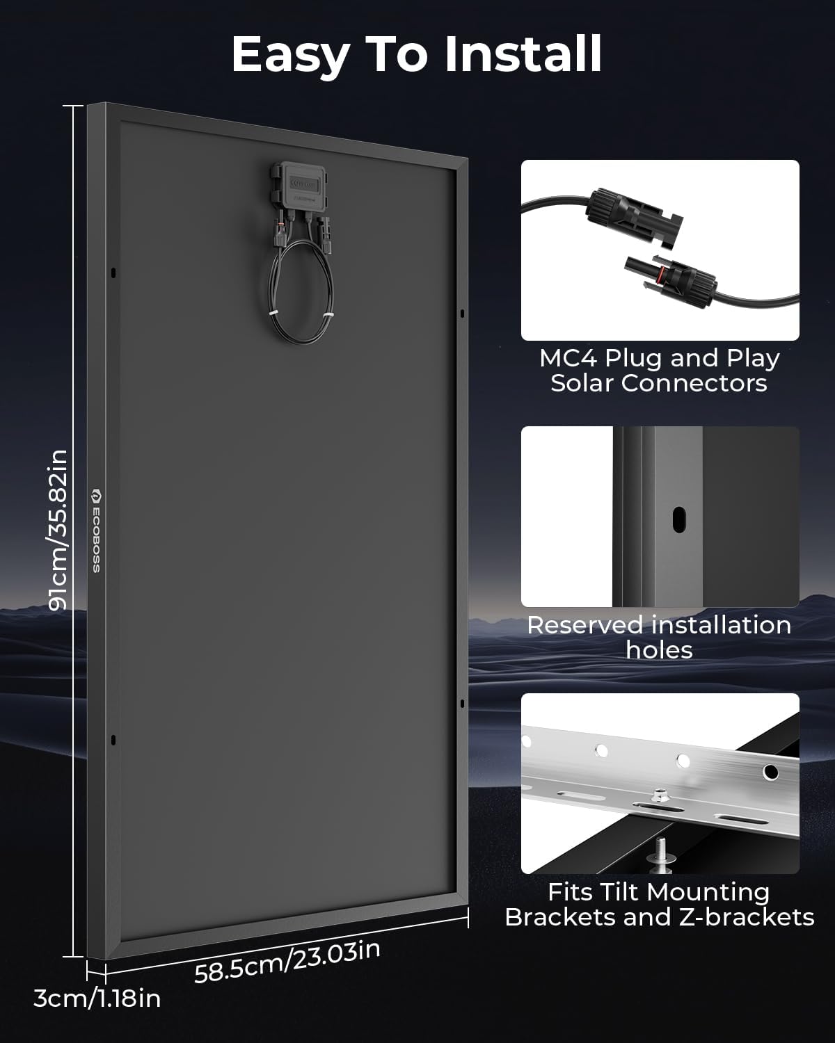 Detalle 2 de ECOBOSS 100W Solar Panel (16BB N-Type, 12V) – High Efficiency, Durable Mono Module