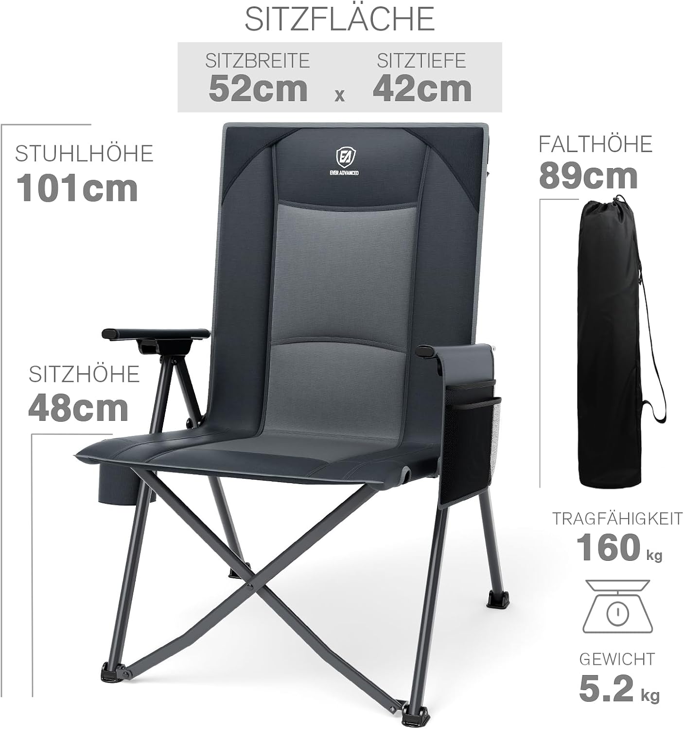 Thumbnail 2 de EVER ADVANCED Campingstuhl faltbar mit verstellbarer Rückenlehne (4 Positionen) bis 160 kg