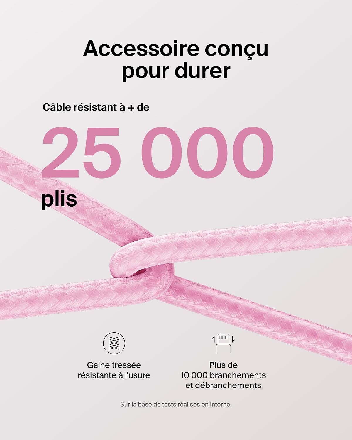 Detalle 2 de Belkin BBD008hq05PK2PK USB-C-kabels, 1,5 m, 60 W, gevlochten, roze, set van 2