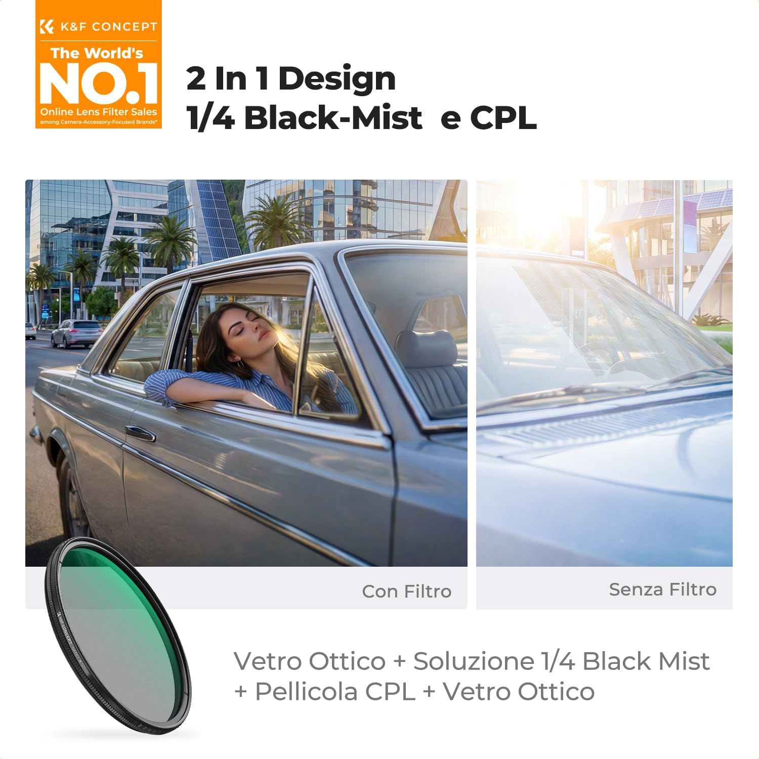 Thumbnail 1 de K&F CONCEPT 72mm Nano-Xcel: CPL Circolare + Black Mist 1/4 – Filtro di alta qualità per colori realistici e controllo riflessi
