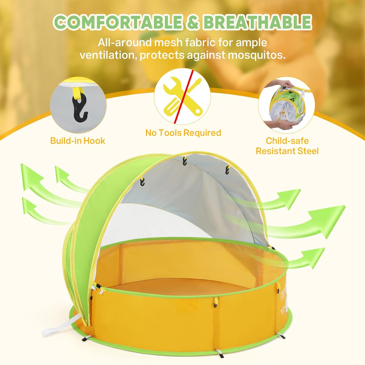 Thumbnail 2 de Peradix 4 in 1 Pop Up Baby Planschbecken – Mobiler Babypool mit UV-Schutz, Zelt, Moskitonetz und Bällebad