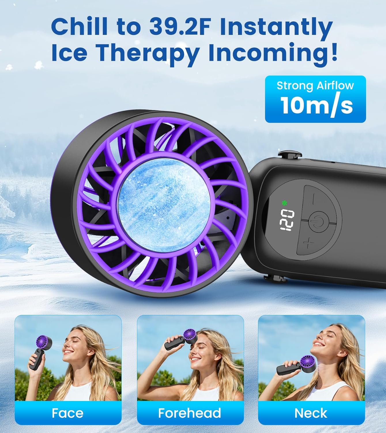 Detalle 2 de Portable Handheld Fan with 4000mAh Battery, 16800RPM Turbo Cooling and Ice Cooler