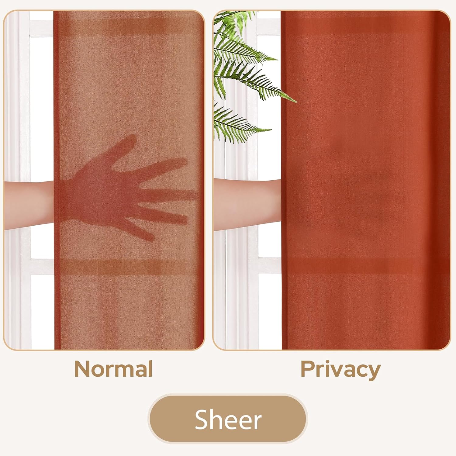 Detalle de HOMEIDEAS 2 Privacy Sheer Curtains, Burnt Orange, 52 x 63, 2 Panels