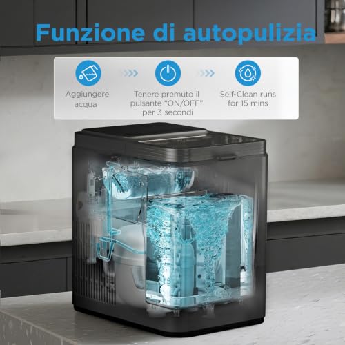 Detalle de Midea MERI12BG30EU Macchina Ghiaccio 12kg/24h, 8 Cubetti in 6–9 Minuti, Nero
