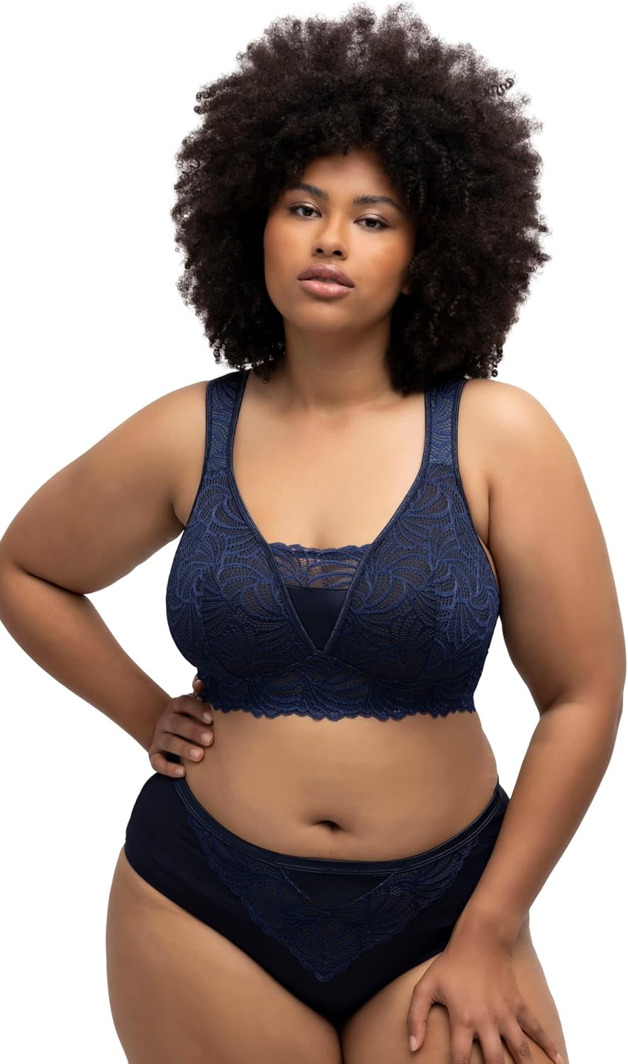Detalle de Ulla Popken Femme Grandes Tailles Bralette en Dentelle sans Armatures – Confort et Élégance