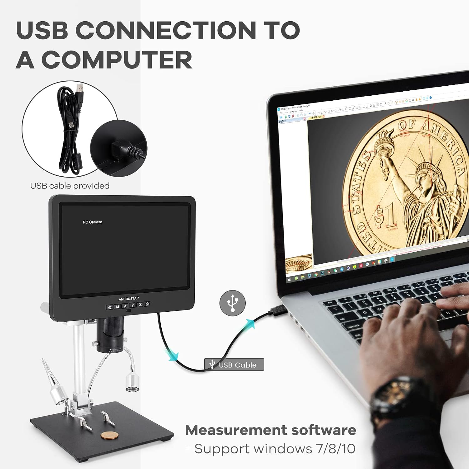 Thumbnail 4 de Andonstar AD249S-M 10.1-Inch HDMI Digital Microscope with 3 Lenses