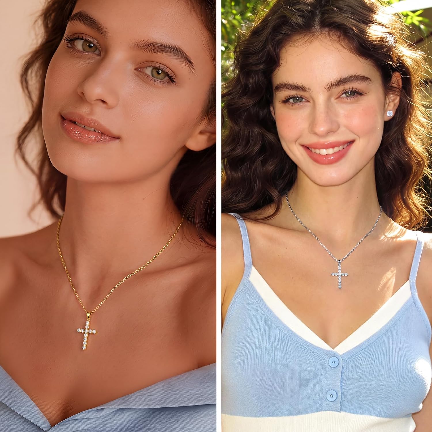 Thumbnail 6 de GemmGalore Lab-Grown Diamond Cross Necklace, 18-inch chain