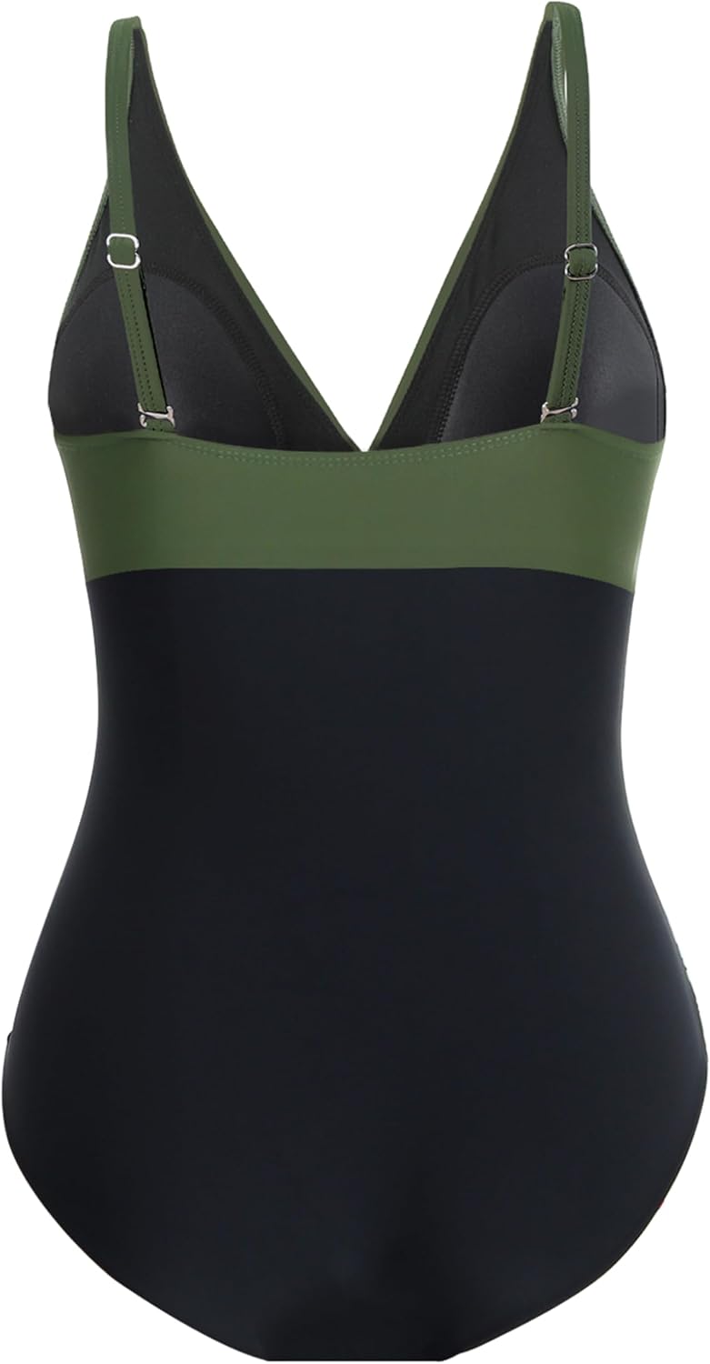Detalle de LA ORCHID Damen Badeanzug Bauchweg Push-Up Einteiler – High Waist, V-Ausschnitt, Rückenfrei