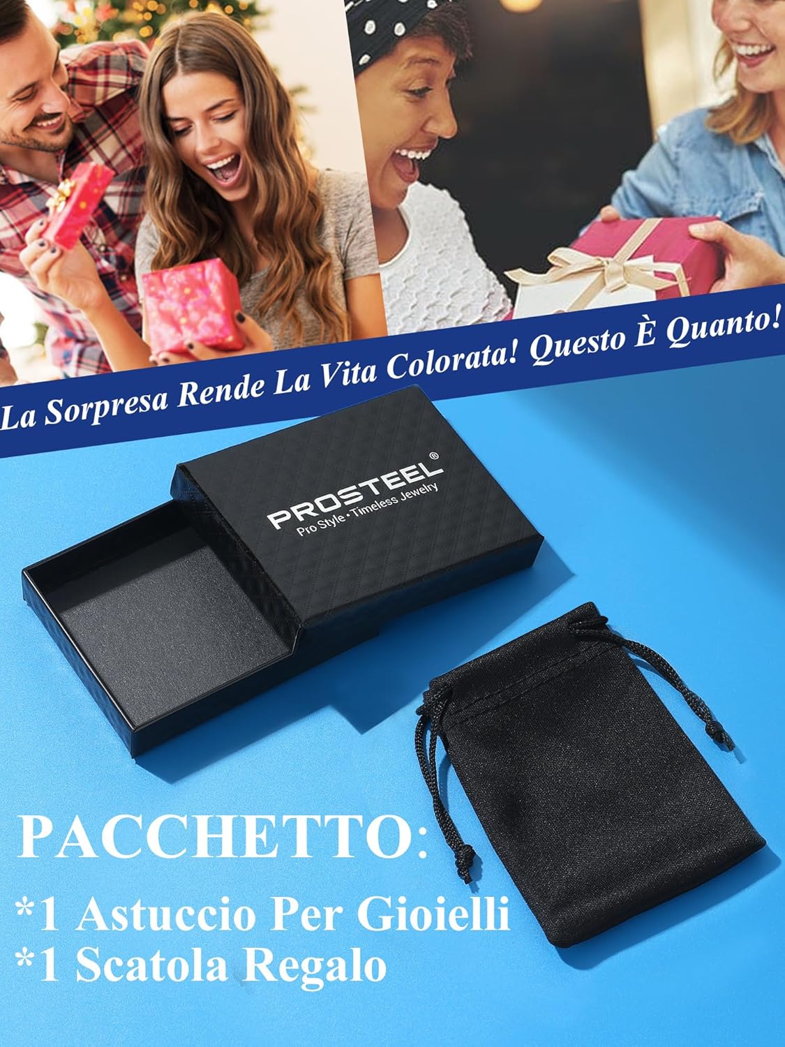 Thumbnail 6 de PROSTEEL collana da uomo in pelle nera intrecciata 2mm con chiusura in acciaio inox (lunghezze 41–76 cm)