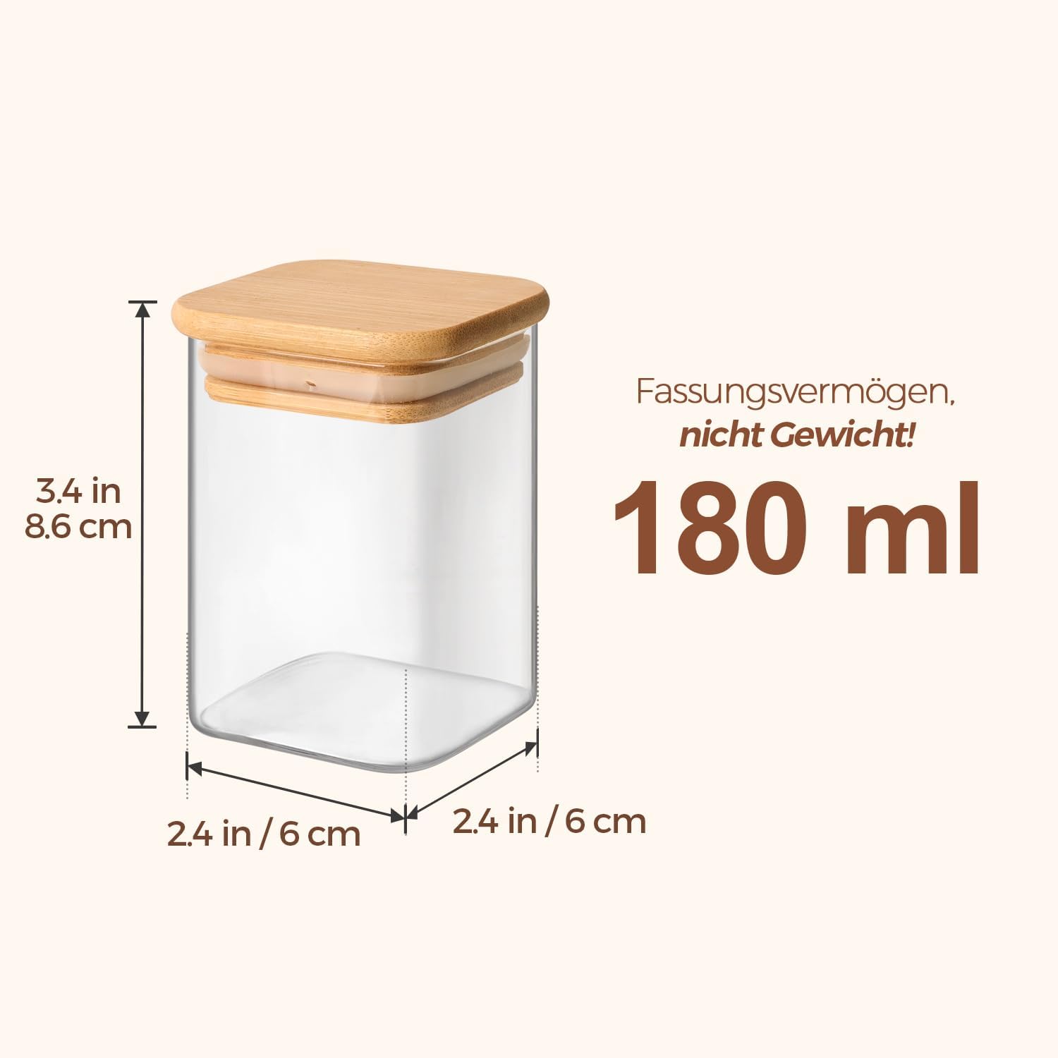 Thumbnail 2 de ComSaf vierkante glazen kruidenpotjes, 16 x 180 ml, met bamboe deksel