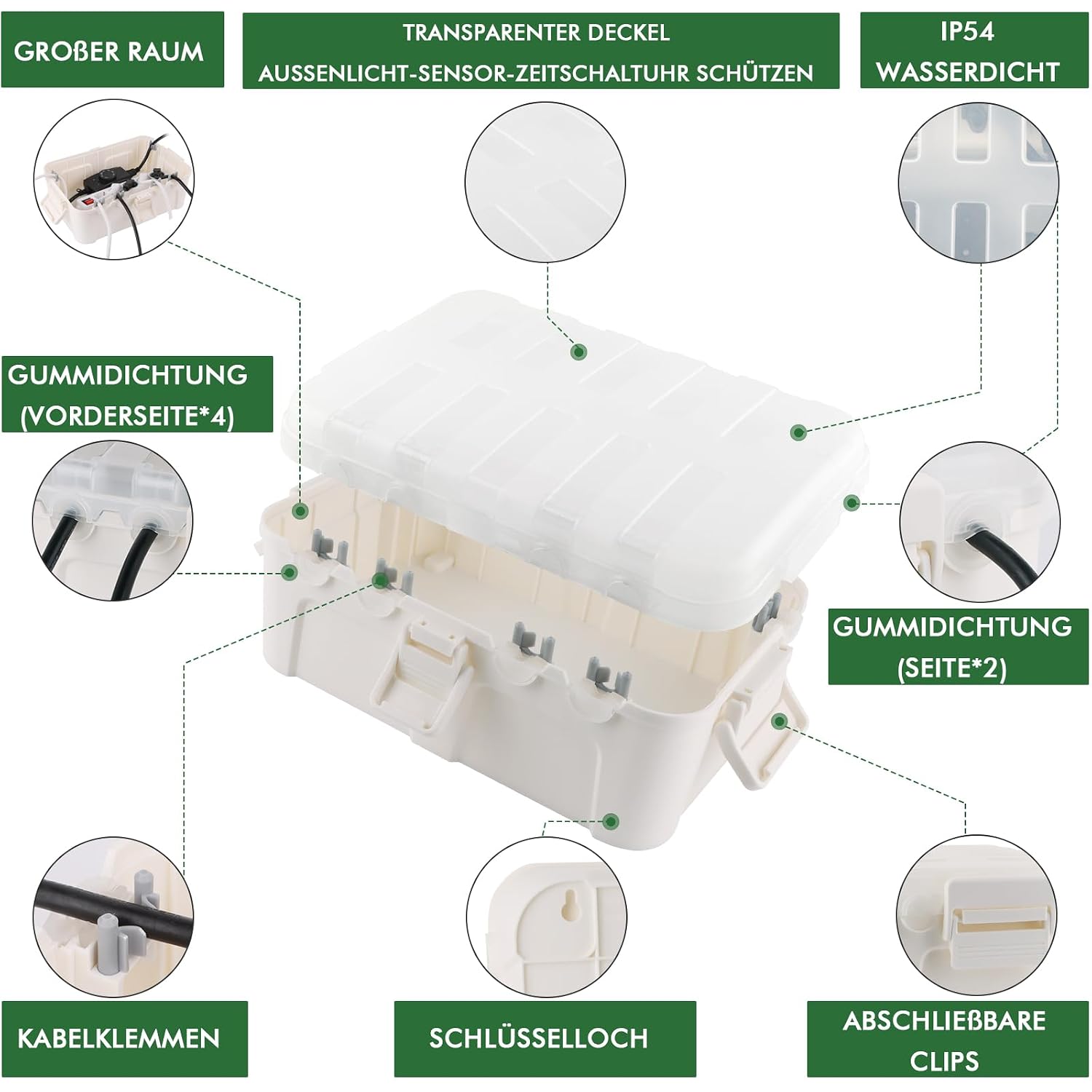 Thumbnail 3 de RESTMO Große wasserdichte Kabelbox für den Außenbereich – IP54, 32x22x13 cm, transparentes Weiß