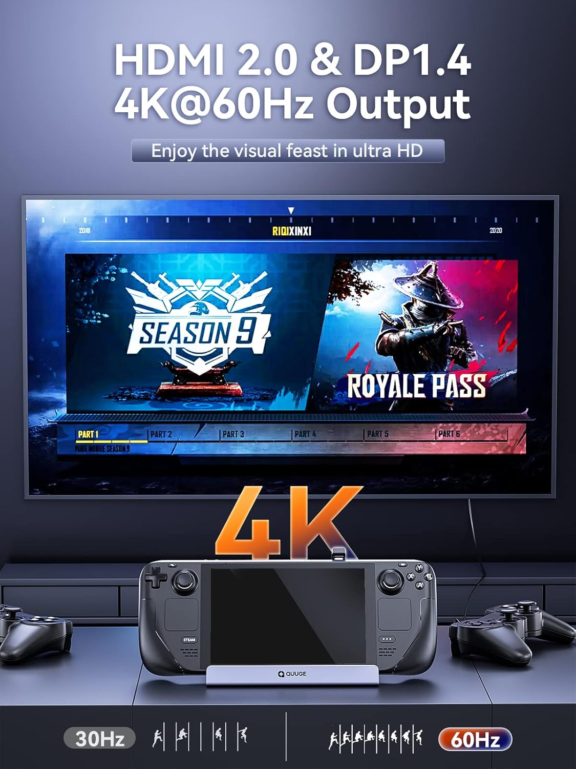 Thumbnail 2 de QUUGE Steam Deck Dock Dual Monitor (7 in 1) with HDMI 2.0, DisplayPort 1.4, 4K60Hz and 100W charging
