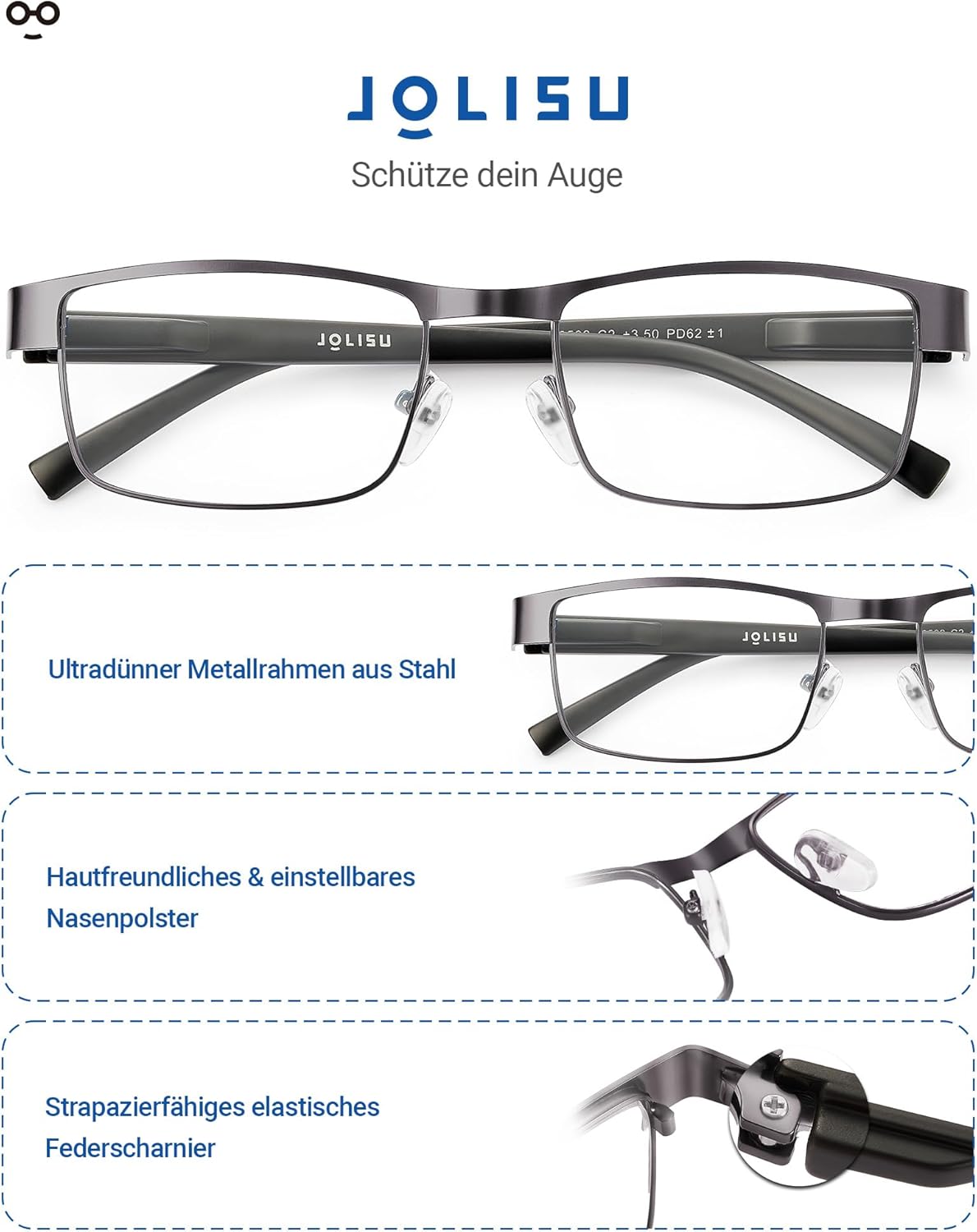 Thumbnail 3 de JOLISU 5‑teiliges Lesebrille Set – Blaulichtfilter, dünner Metallrahmen, bruchsicher