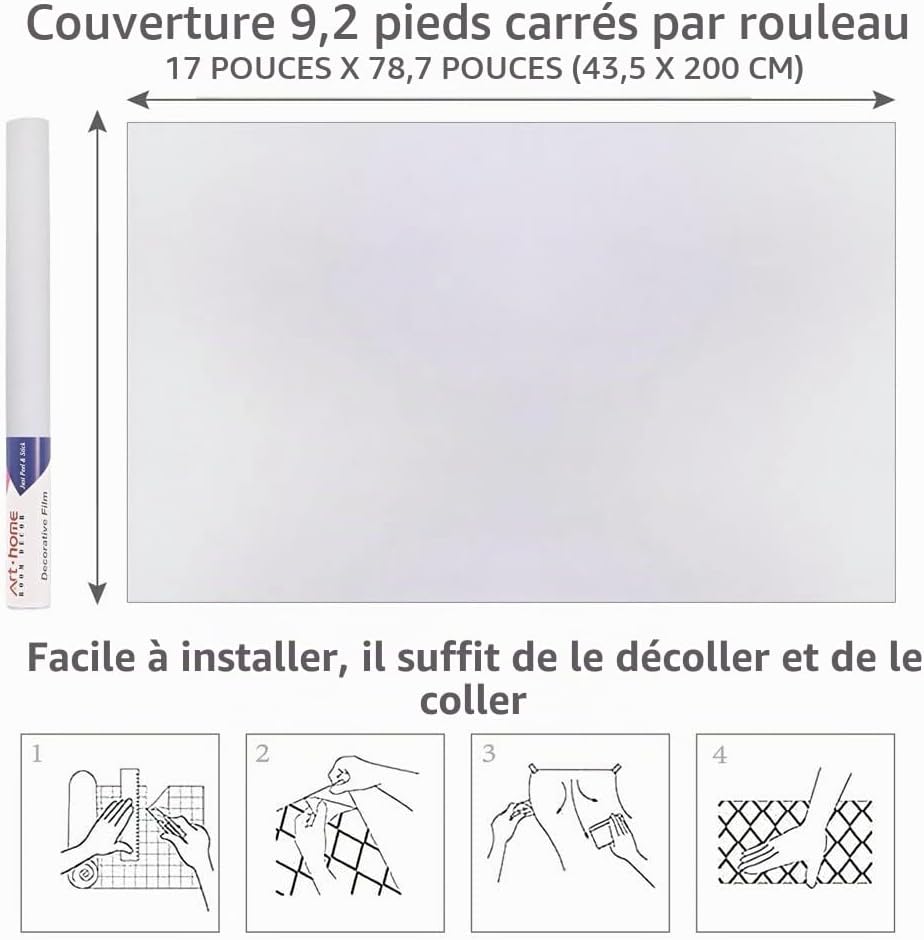 Detalle de Arthome WALL DECOR zelfklevende vinylfolie, mat wit, 44 cm x 2 m